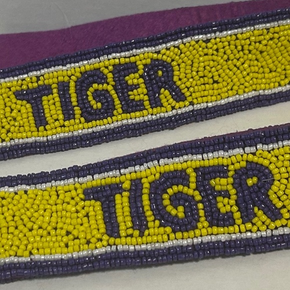 Purple and Yellow Tiger Beaded purse strap - Picture 1 of 2